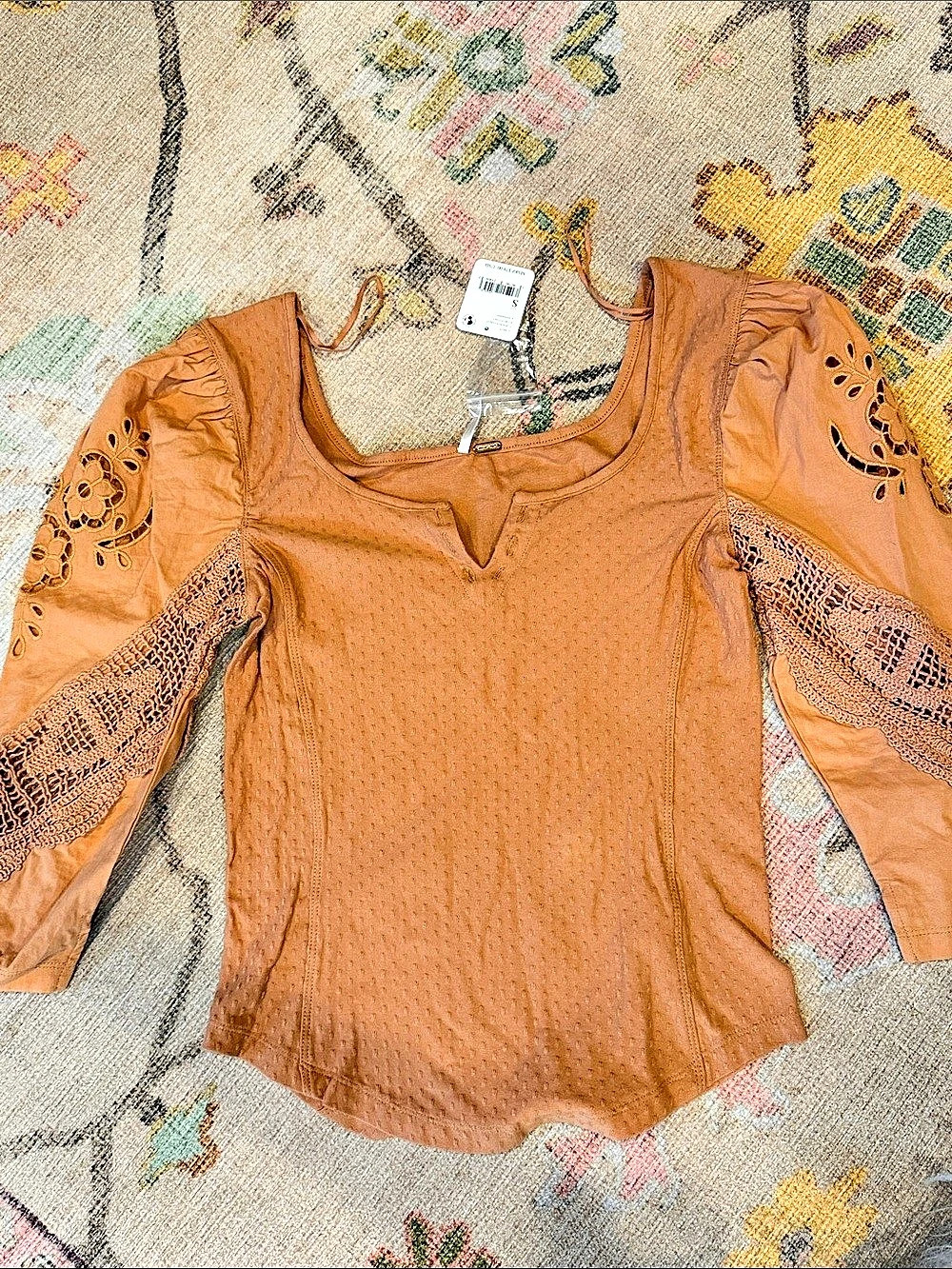 NTW Free People peach colored peasant blouse